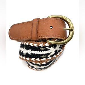 American Eagle AE Women’s Belt Medium Leather Tabs Woven Southwest Boho Preppy